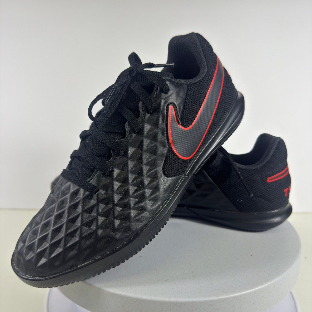 Nike Tiempo Legend Indoor Soccer Shoes Textured Black‎ Red Youth 6Y 38.5